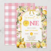 Invitation Pink Lemon Gingham Sweet One 1st Birthday (Devant / Derrière)