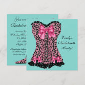 Invitation Pink Leopard Corset Turquoise Blue Bachelorette (Devant / Derrière)