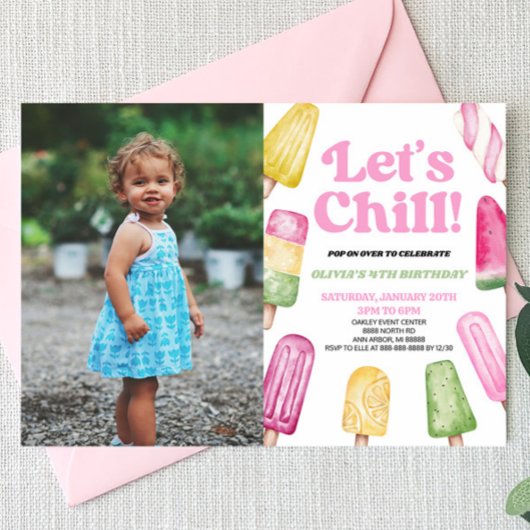 Invitation Pink Let's Chill Popsicle Photo Anniversaire
