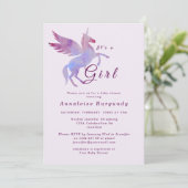 Invitation Pink licorn bébé fille douche cheval ailé (Debout devant)