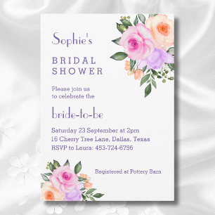 Invitation Pink Lilac Bright Floral Roses Fête des mariées