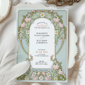 Invitation Pink Lilies Printemps Art Nouveau Mariage