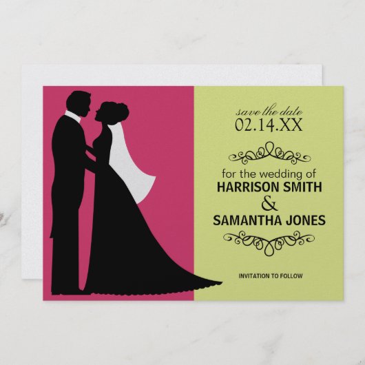 Invitation Pink & Lime Green Enregistrer la date Annonces (Devant / Derrière)