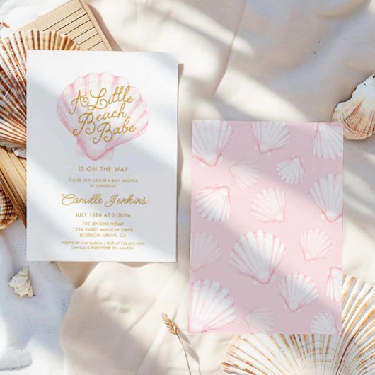 Invitation Pink Little Beach Babe Baby shower Shell