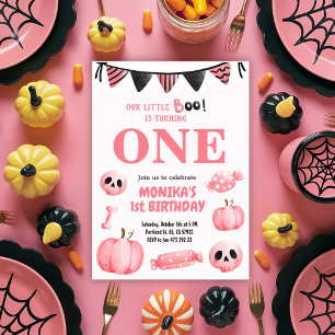 Invitation Pink Little Boo One Girl Halloween 1er anniversair