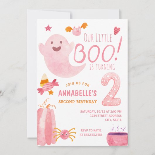 Invitation Pink Little Boo tourne deux Halloween 2e Anniversa (Devant)