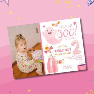 Invitation Pink Little Boo tourne deux photos 2e anniversaire
