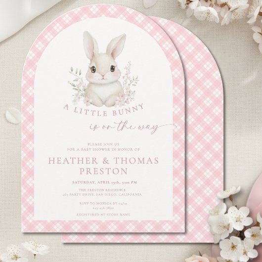 Invitation Pink Little Bunny Gingham Arch Baby Shower