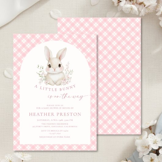 Invitation Pink Little Bunny Gingham Arch Baby Shower