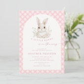 Invitation Pink Little Bunny Gingham Arch Baby Shower (Debout devant)