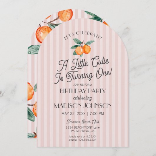 Invitation Pink Little Cutie Citrus Anniversaire (Devant / Derrière)