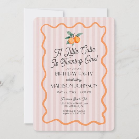 Invitation Pink Little Cutie Pastel Citrus Thème Anniversaire (Devant)