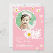 Invitation Pink Little Miss ONEderful Daisy Photo Anniversair (Devant)