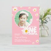 Invitation Pink Little Miss ONEderful Daisy Photo Anniversair (Debout devant)