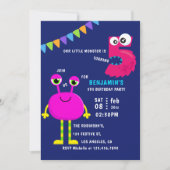 Invitation Pink Little Monster 5e fête d'anniversaire (Devant)