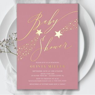 Invitation Pink Little Star Baby shower Foil