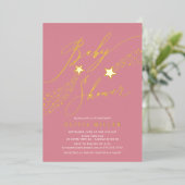 Invitation Pink Little Star Baby shower Foil (Debout devant)