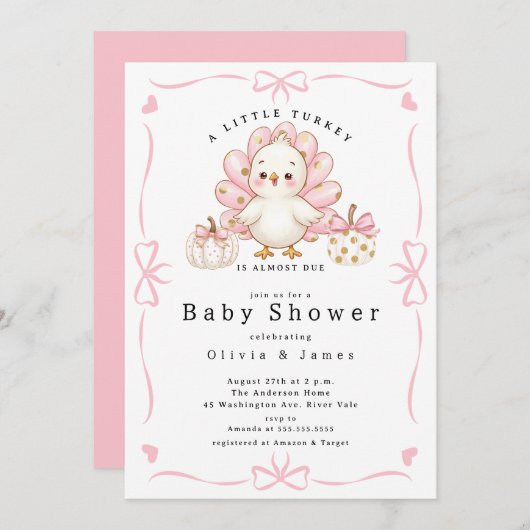 Invitation Pink Little Turkey Baby Shower Invite (Devant / Derrière)