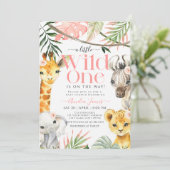 Invitation Pink Little Wild One Safari Jungle Baby shower (Debout devant)