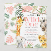 Invitation Pink Little Wild One Safari Jungle Baby shower (Devant / Derrière)