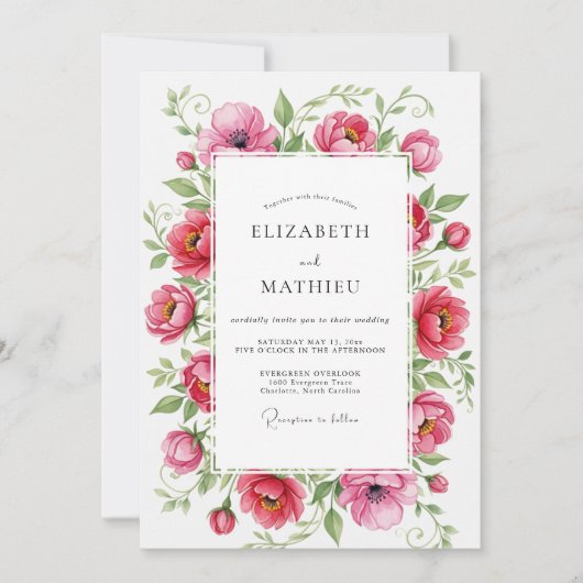 Invitation Pink Lively Botanical Spring Wedding (Devant)