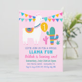 Invitation Pink Llama Amusant Premier anniversaire Fille de f (Debout devant)