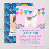 Invitation Pink Llama Fun Girl Anniversaire Fête (Devant / Derrière)