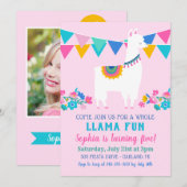 Invitation Pink Llama Fun Girl Anniversaire Fête (Devant / Derrière)