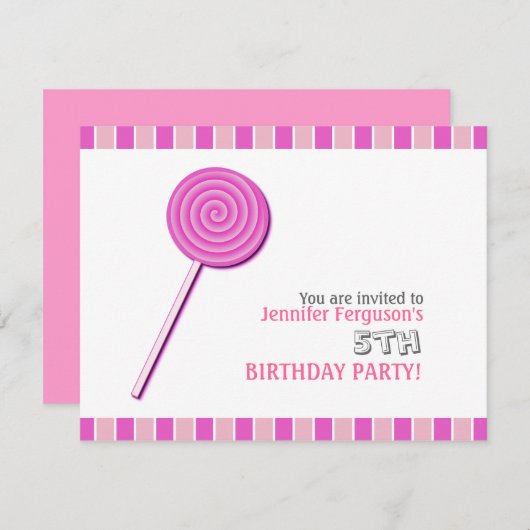 Invitation Pink Lollypop (Devant / Derrière)