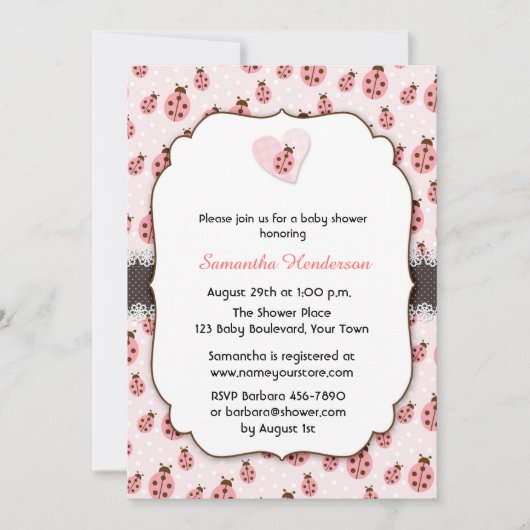 Invitation Pink Love Bug, Girl Baby shower (Devant)