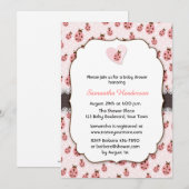 Invitation Pink Love Bug, Girl Baby shower (Devant / Derrière)