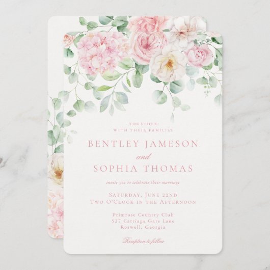 Invitation Pink Love est en Floral Floral Hydrangea Mariage (Devant / Derrière)