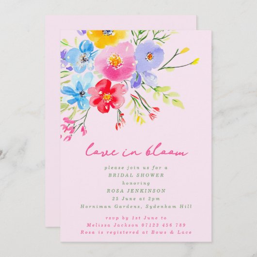 Invitation Pink Love in Bloom Bold Florals Fête des mariées (Devant / Derrière)