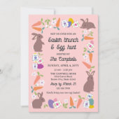 Invitation Pink Lovely Bunnies Carrots Easter Brunch Egg Hunt (Devant)