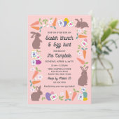 Invitation Pink Lovely Bunnies Carrots Easter Brunch Egg Hunt (Debout devant)