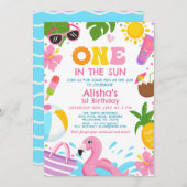 Invitation Pink Lumineux dans le Sun Pool Party 1er anniversa (Devant / Derrière)