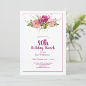 Invitation Pink Magenta Floral 90e Anniversaire Brunch (Debout devant)