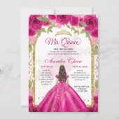 Invitation Pink Magenta Floral Princess Arc Or Quinceanera (Devant)