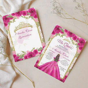 Invitation Pink Magenta Floral Princess Arc Or Quinceanera