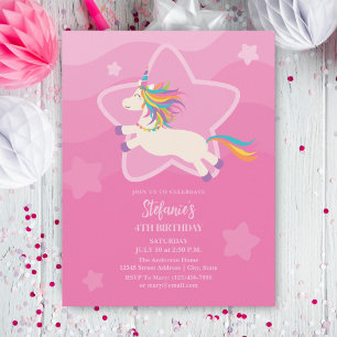 Invitation Pink Magic Arc-en-ciel Unicorn fille Anniversaire