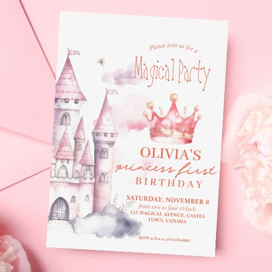 Invitation Pink Magic Princess Castle 1er anniversaire