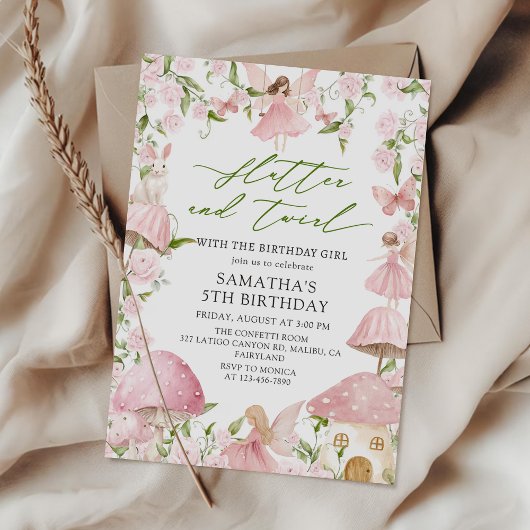 Invitation Pink Magical Floral Fairy Garden Birthday