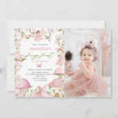 Invitation Pink  Magical Forest Fairy First Birthday Photo (Devant)