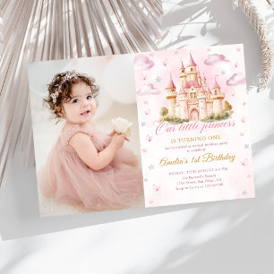 Invitation Pink Magical Princess Castle Girl Birthday Photo