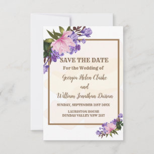 Invitation Pink Magnolia Lavender Floral Enregistrer La Date