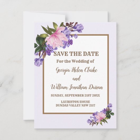 Invitation Pink Magnolia Lavender Floral Enregistrer La Date (Devant)