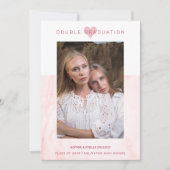 Invitation Pink Marble Effect Romantic Photo Twins Graduation (Devant)