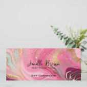 Invitation Pink Marble & Gold Glitter Gift Certificate Card (Debout devant)