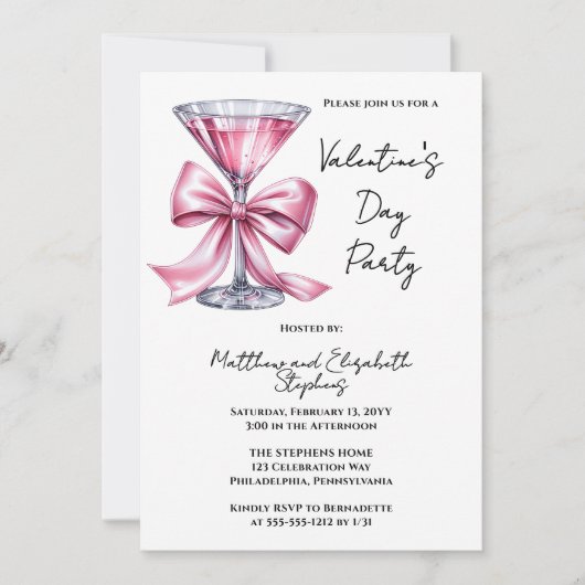 Invitation Pink Martini Coquette Bow Valantine's Day Party (Devant)