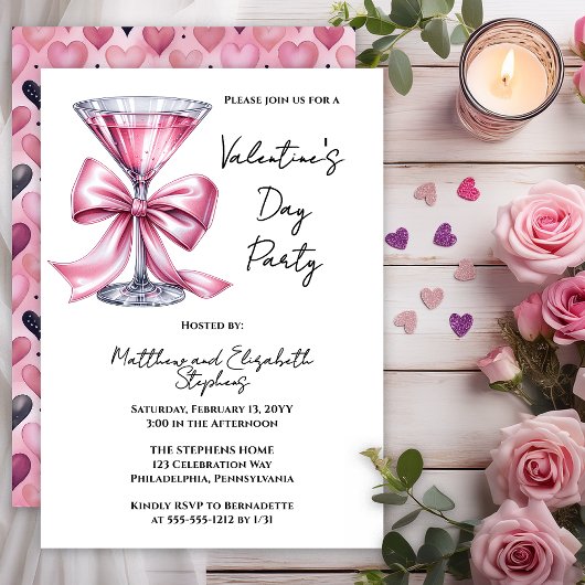 Invitation Pink Martini Coquette Bow Valantine's Day Party